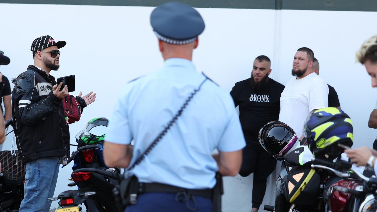 Leading the convoy was organiser Zaky Mallah (left) the first Australian to be charged with terrorism offences after threatening to blow up ASIO and DFAT offices in 2003. Picture: NCA NewsWire/ Dylan Robinson