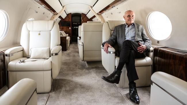 Paul Little relaxing inside his private jet. Photo: Julian Kingma