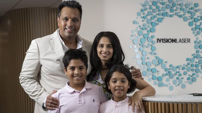 Ophthalmologist Dr Aanchal Gupta, her husband Vikas and twin sons Kush and Kabir (smaller, long hair). Picture: Brett Hartwig