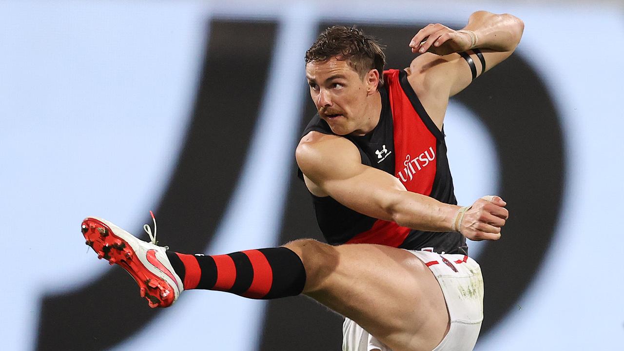 Joe Daniher usually has a “really good penetrating kick”, according to Jonathan Brown. Picture: Michael Klein