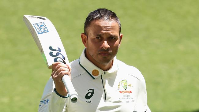 Usman Khawaja after being dismissed against Pakistan on day four of the first Test match. Picture: Paul Kane/Getty Images.