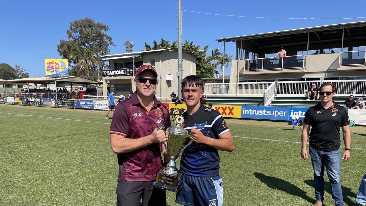 Michael De Vere, whom the competition is named after, with Caloundra captain Jack Philip