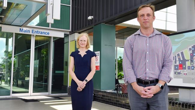 Deputy Premier Steven Miles and Queensland Chief Health Officer Dr Jeannette Young visiting the Mackay Base Hospital. Picture: Tony Martin