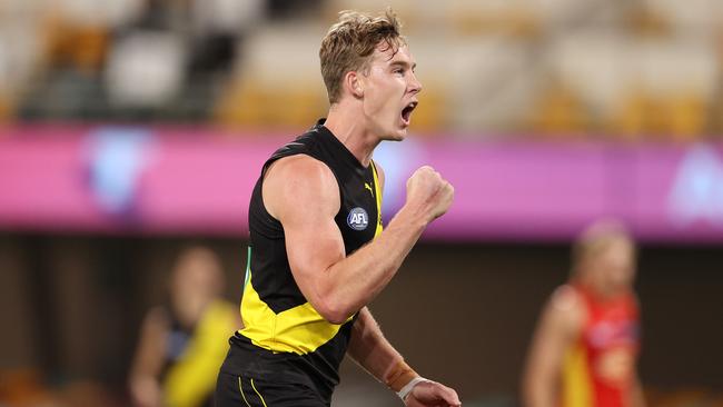 Tom Lynch appeared to gut punch Sam Collins off the ball. Picture: Michael Klein