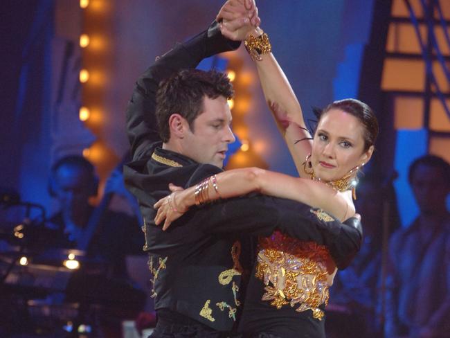 2005 photo of TV newsreader Chris bath with partner Trenton Shipley, during third series of Channel Seven's (7) TV show 'Dancing With The Stars'.