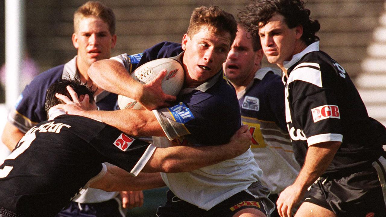 Paul Bowman (ball) during Wests v North Queensland Cowboys RL game. Rugby League A/CT 1996