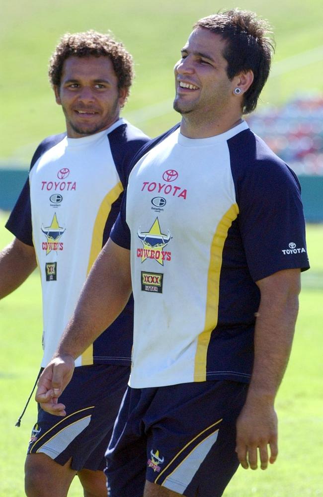 Cowboys training......... Matt Bowen and Carl Webb Picture: Ned Kelly