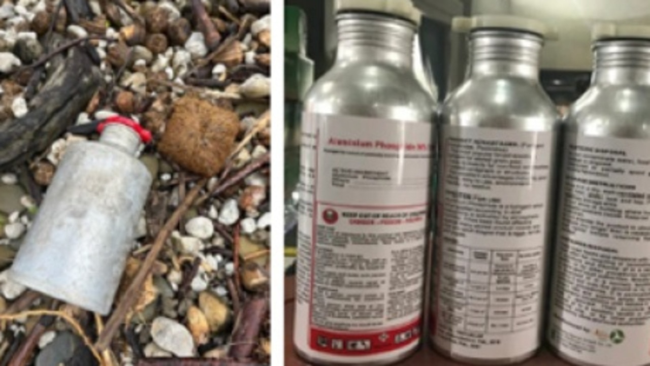 Police warn beachgoers after canister containing toxic substance found.