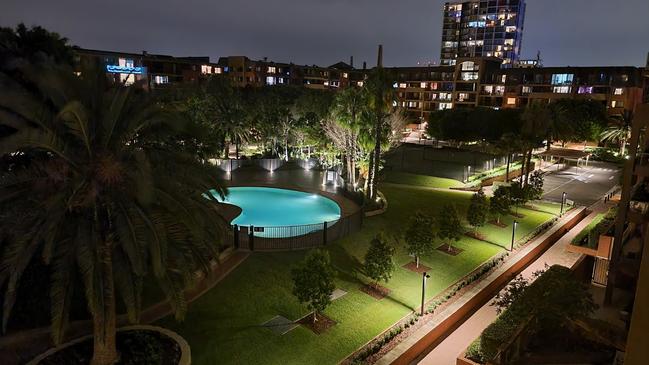 A night shot of an apartment complex at Erskineville, inner Sydney, taken with the Ultra