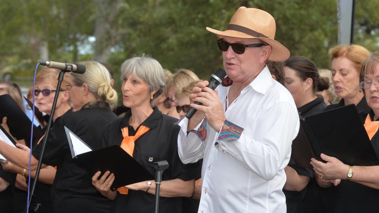 Graeme Connors singing with the Mackay Choral Society and the Mackay City Band at the Greenmount Heritage Fair in 2018. Picture: Tony Martin