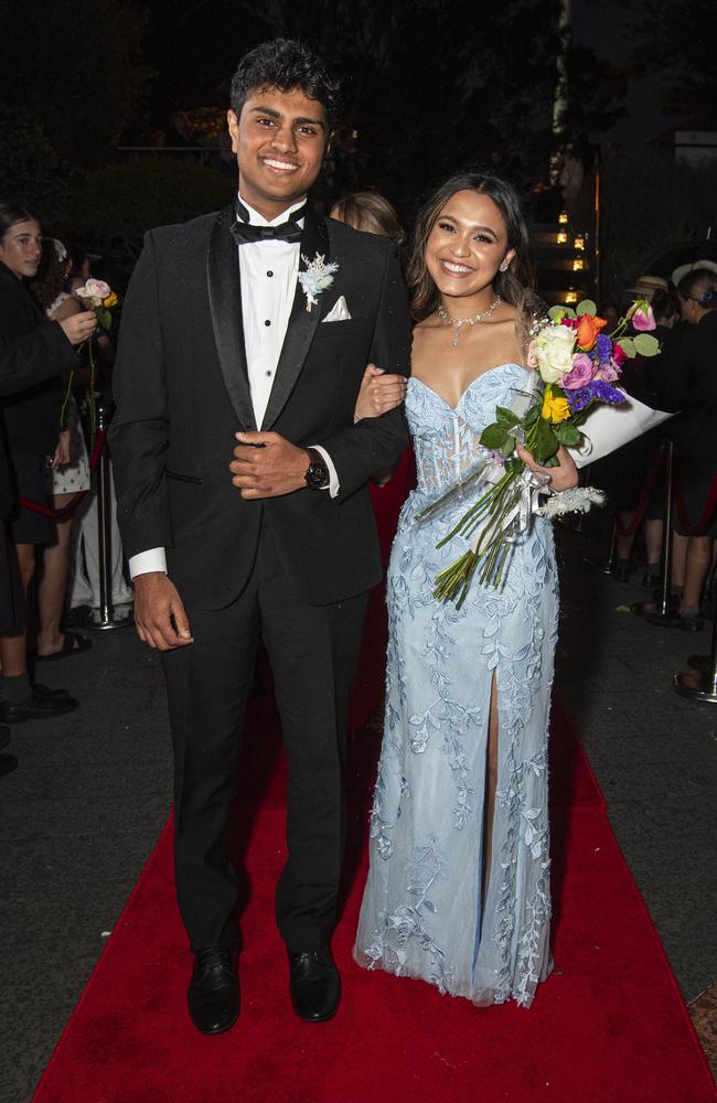 Stephanie Fernando and partner Aaron Nelbin arrive at The Glennie School formal at Picnic Point, Thursday, September 12, 2024. Picture: Kevin Farmer