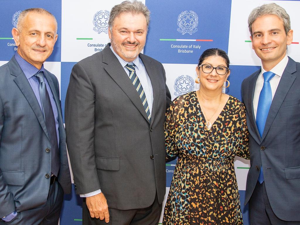 Joe D'Ercole, Emilio Lamonaca, Tina Lamonaca and Consul Salvatore Napolitano at the launch of the Tour of Italy Through Queensland program at the Brisbane Abruzzo Club. Socials: Damien Anthony Rossi | Picture: Consulate of Italy