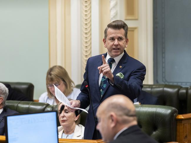 Deputy Premier Jarrod Bleijie moved an extraordinary motion calling for Mr Sullivan to quit the parliament. Picture: Richard Walker