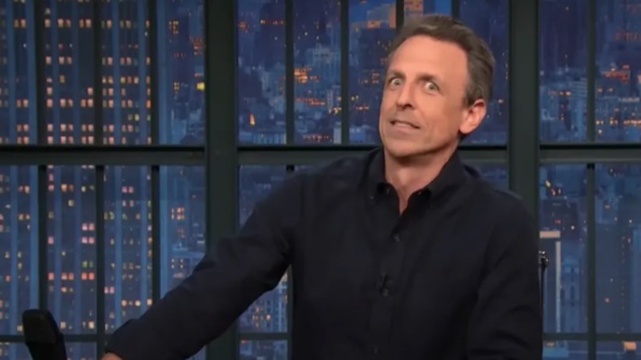 A bug-eyed Seth Meyers reacts during “Late Night” on Wednesday. Picture: Late Night with Seth Meyers/YouTube