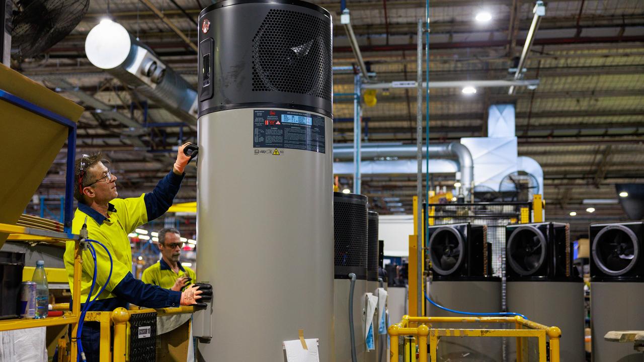 The heat pump water heater production line at Rheem Australia. Picture: Justin Lloyd