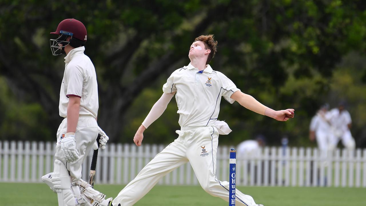 Churchie bowler Henry Zietsch took wickets. Picture, John Gass.