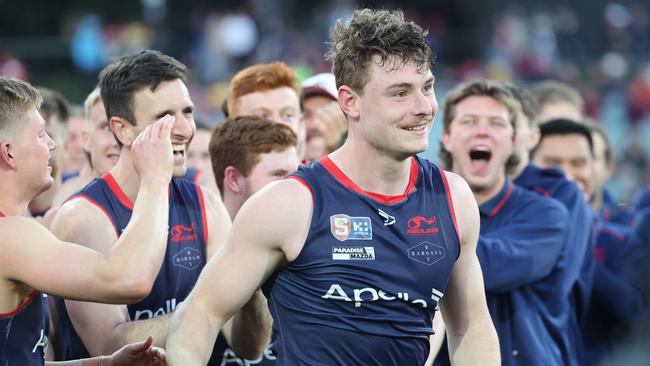 Norwood’s Harry Boyd receives the Jack Oatey Medal as best afield in the SANFL Grand Final match between Norwood and North Adelaide at Adelaide Oval. Picture: David Mariuz/SANFL Image