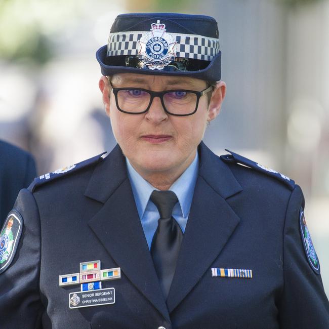 Senior Sergeant Christina Esselink before giving testimony in the Queensland Coroners Court at an inquest into the deaths of Queensland Police Constables Matthew Arnold and Rachel McCrow. Picture: Glenn Campbell