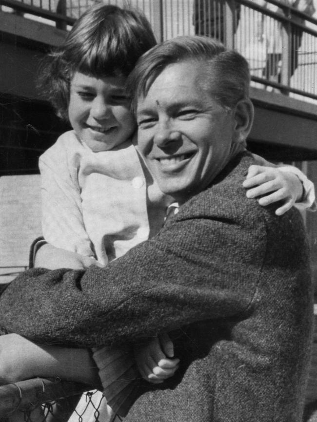 American singer Johnnie Ray, pictured with young Teresa Moss of Parafield Gardens, on arrival at Adelaide Airport for his 1967 tour.