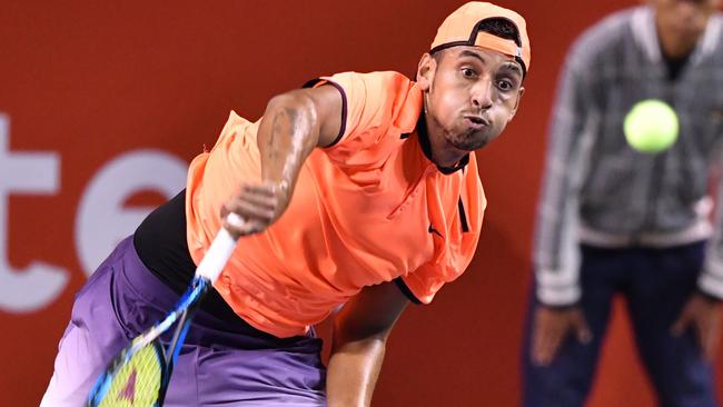 Australia's Nick Kyrgios serves at last year’s Japan Open.