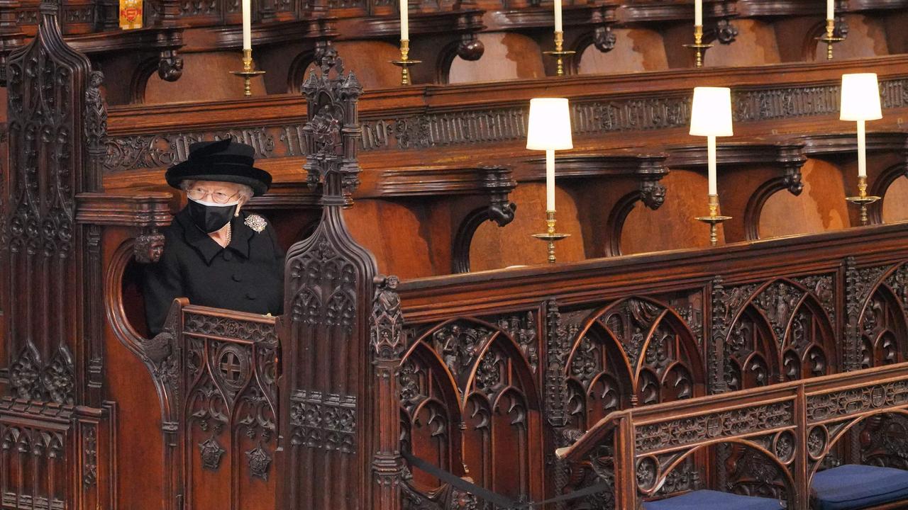 Queen Elizabeth II at the funeral service of Britain's Prince Philip. Picture: Jonathan Brady/POOL/AFP