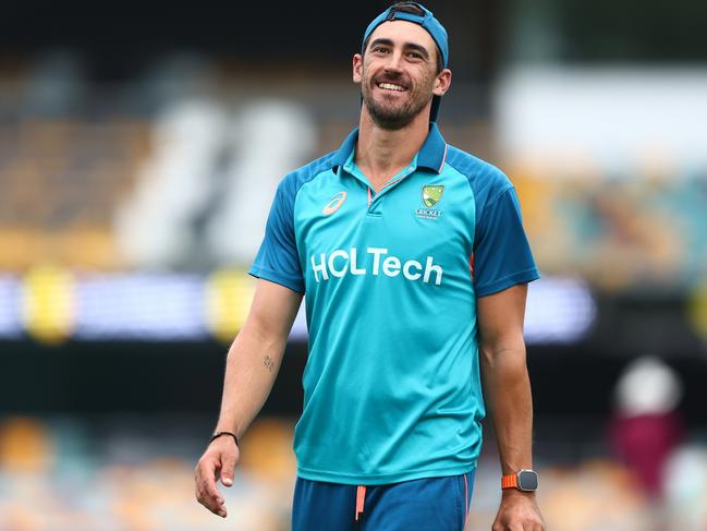 BRISBANE, AUSTRALIA - JANUARY 23: Mitch Starc of Australia during a training session at The Gabba on January 23, 2024 in Brisbane, Australia. (Photo by Chris Hyde/Getty Images)