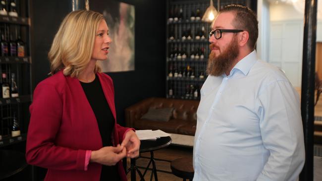 Tasmanian Labor leader Rebecca White with Ettie’ co-owner Carl Windsor. Picture: DAVID KILLICK