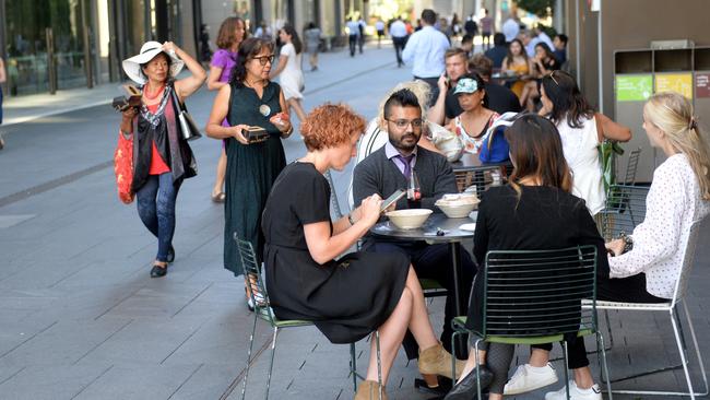 Lunchtime in Barangaroo in Sydney’s CBD. Estimates were that it would take Sydney five years to get back to pre-COVID levels. Picture: NCA NewsWire / Jeremy Piper