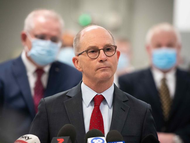 Acting Chief Medical Officer Professor Paul Kelly during a press conference at the AstraZeneca laboratories, in Sydney. Picture: NCA NewsWire/Bianca De Marchi