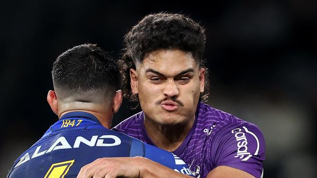 Shawn Blore in action for the Storm against the Parramatta Eels. Picture: Brendon Thorne/Getty Images