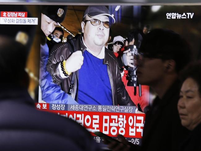 News of Kim Jong-nam’s death is shown on TV screens in Seoul, South Korea. Picture: Ahn Young-joon/AP