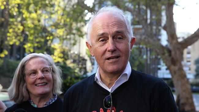 Former prime minister Malcolm Turnbull and wife Lucy join the Yes23 campaign in Sydney on Wednesday. Picture: Gaye Gerard/NCA Newswire