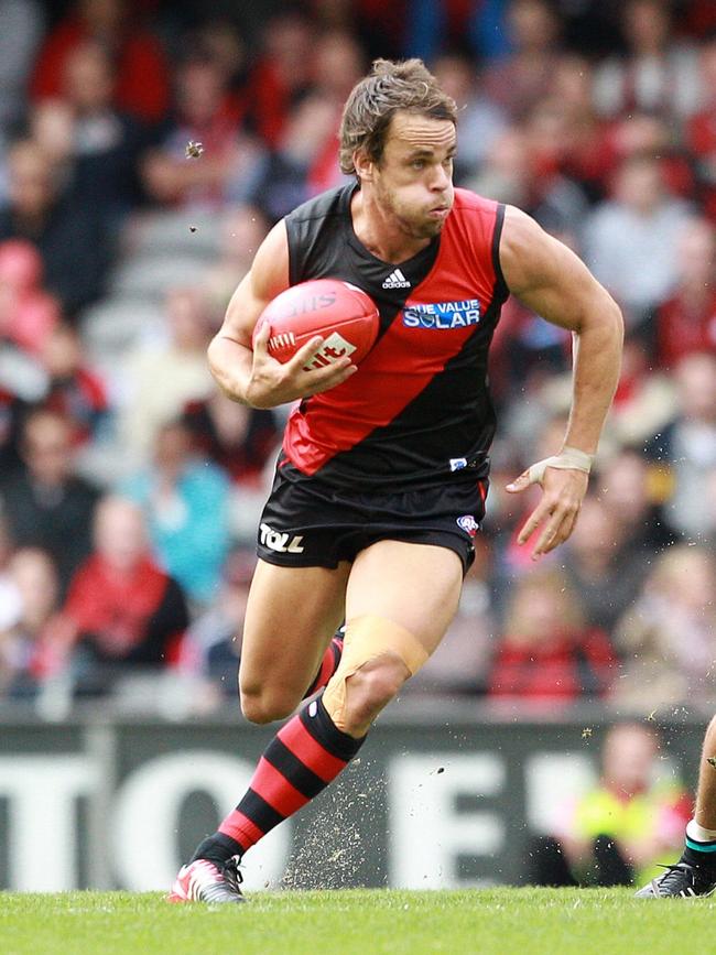 Sam Lonergan bursts out of the middle during his Essendon days. Picture: Chris Scott