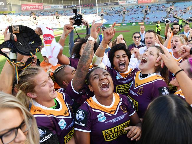 The Brisbane Broncos NRLW team after the 2018 grand final. Picture: Robb Cox 