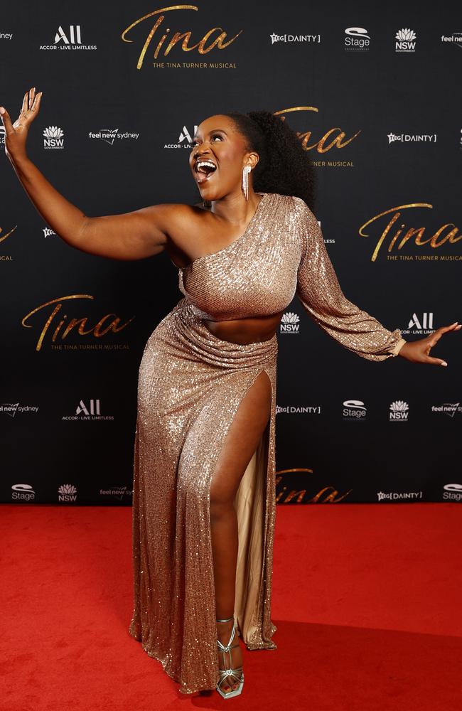 The show’s star Ruva Ngwenya was first on the red carpet on Thursday night for the opening of Tina — The Tina Turner Musical. Picture: Jonathan Ng