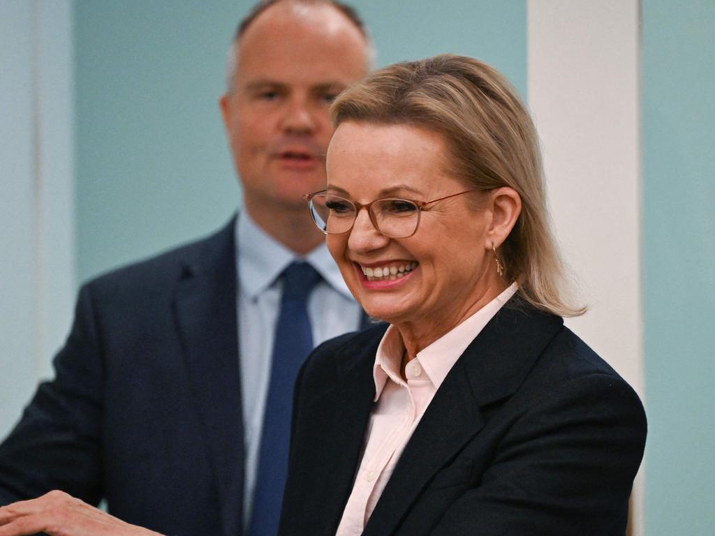 Australia's new Leader of the Opposition, Sussan Ley, arrives with Deputy Leader of the Opposition Ted O'Brien for a press conference at Parliament House in Canberra on May 13. Picture: Saeed Khan/AFP