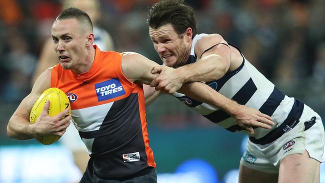 A home final is on the line when Geelong host GWS at Simonds Stadium. Picture: Phil Hillyard