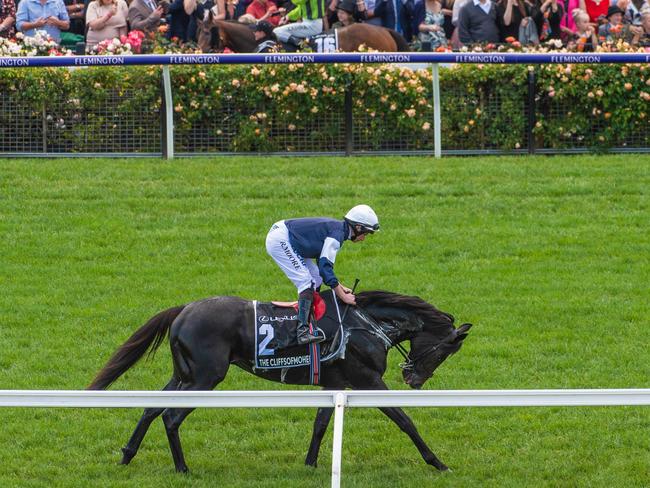 FIRST LAP 2 The Cliffsofmoher is injured rides by Aidan O'Brien.  Picture: Jason Edwards FIRST LAP 2 The Cliffsofmoher is injured rides by Aidan O'Brien.  Picture: Jason Edwards FIRST LAP. 23 Cross Counter ridden by Kerrin McEvoy wins the 2018 Melbourne Cup. With 9 Marmelo coming second and 17 A prince Of Arran third. Picture: Jason Edwards