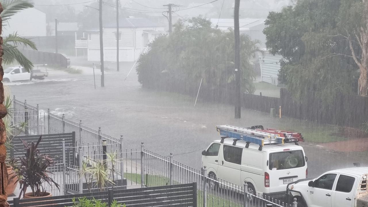 Flash flooding on Hythe and Long St in Hervey Bay on Sunday. Photo: Carlie Walker