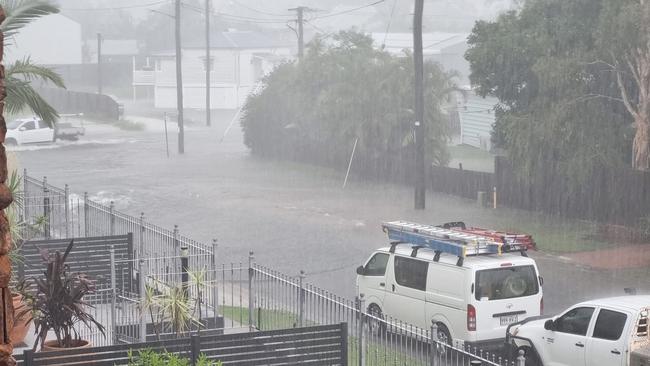 Flash flooding on Hythe and Long St in Hervey Bay on Sunday. Photo: Carlie Walker