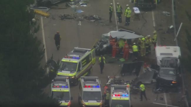 More than 80 emergency service personnel responded to the crash. Picture: 7 News