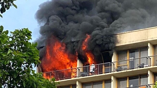 Fire has gutted two rooms on the top floor of the Pacific Hotel in November 2021. Supplied