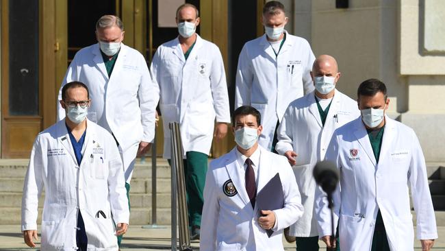 White House physician Sean Conley arrives at the Walter Reed Medical Centre to give an update on US President Donald Trump’s condition. Picture: AFP