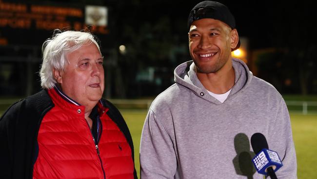 Palmer with Israel Folau, who has become a poster boy for religious freedom. Picture: Getty Images