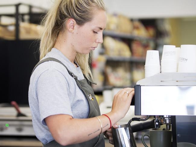 Barista Jacquie Stacey in action at The Fresh Food Merchant. Picture: Nathan Dyer