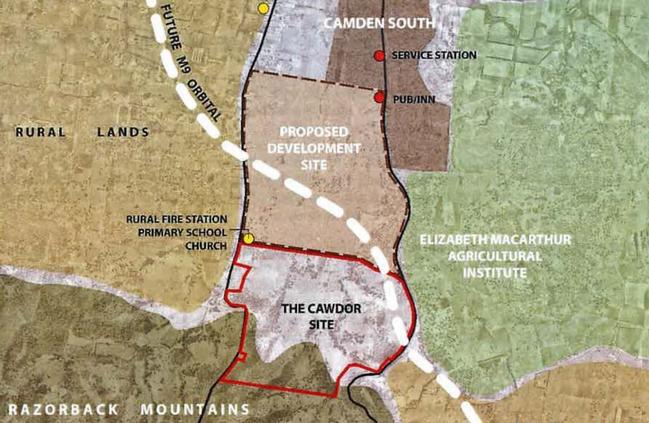 Country Garden Australia has made a submission to the Greater Sydney Commission to develop “the Cawdor site.” NOTE: The M9 Outer Sydney Orbital corridor is incorrect in this image.