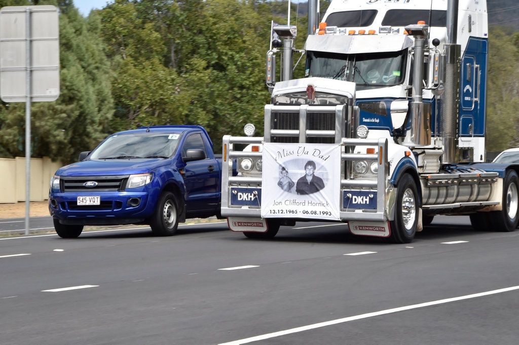 Lights on the Hill convoy leaves Withcott heading to Gatton. September 2017. Picture: Bev Lacey