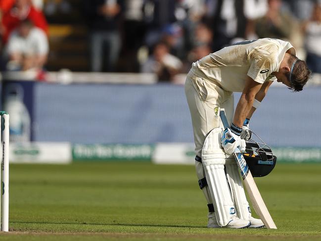 BIRMINGHAM, ENGLAND - AUGUST 01: Steve Smith of Australia celebrates after reaching his century during Day One of the 1st Specsavers Ashes Test between England and Australia at Edgbaston on August 01, 2019 in Birmingham, England. (Photo by Ryan Pierse/Getty Images)