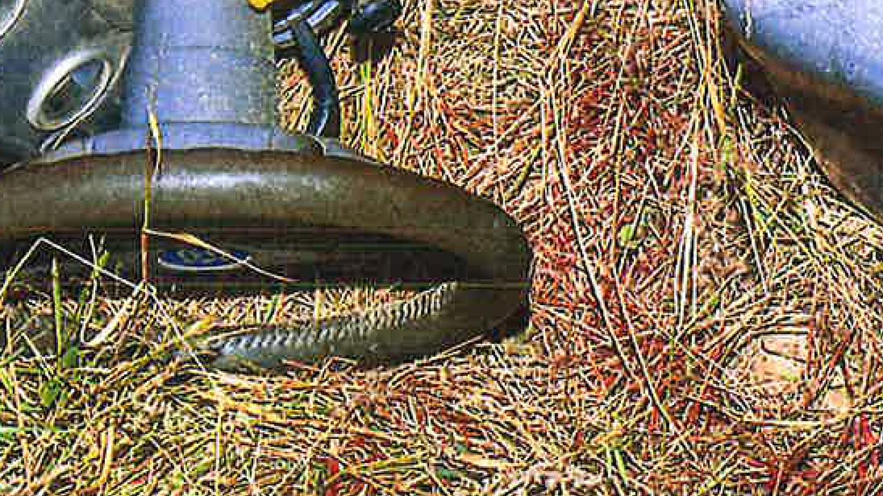A crime scene photograph showing blood near the ride-on mower. Picture: Supplied / Brisbane Supreme Court