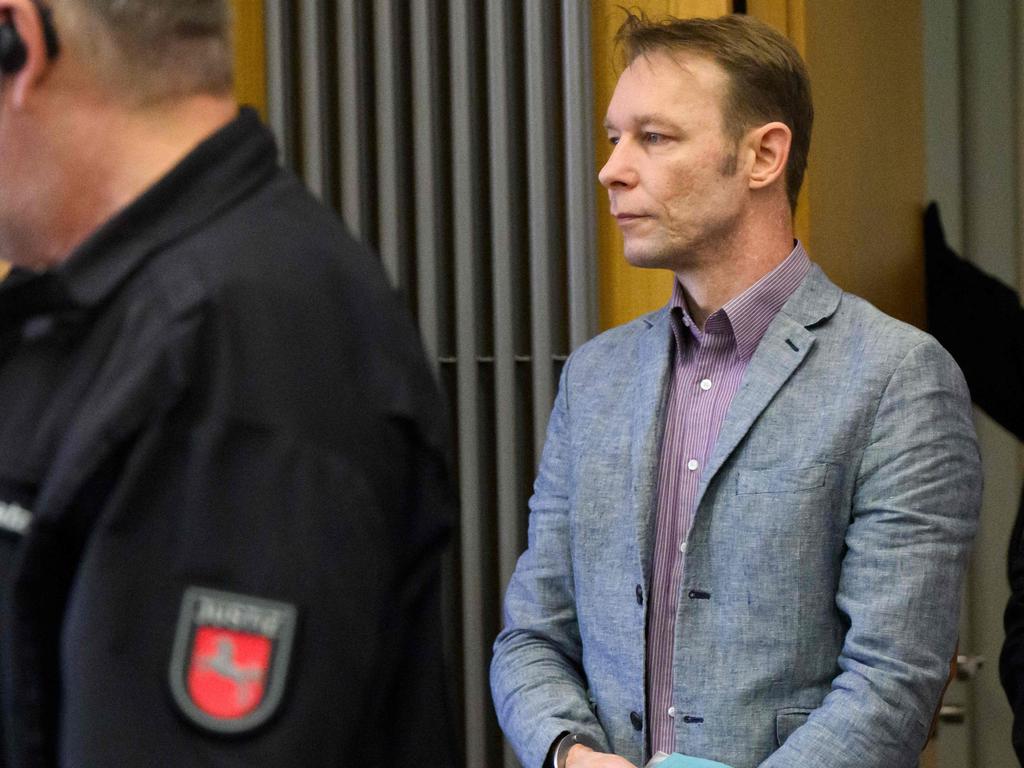 Defendant Christian B, the prime suspect in the long-unsolved case of missing British toddler Madeleine McCann, in court on five unrelated sex crimes in Braunschweig, northern Germany. Picture: AFP